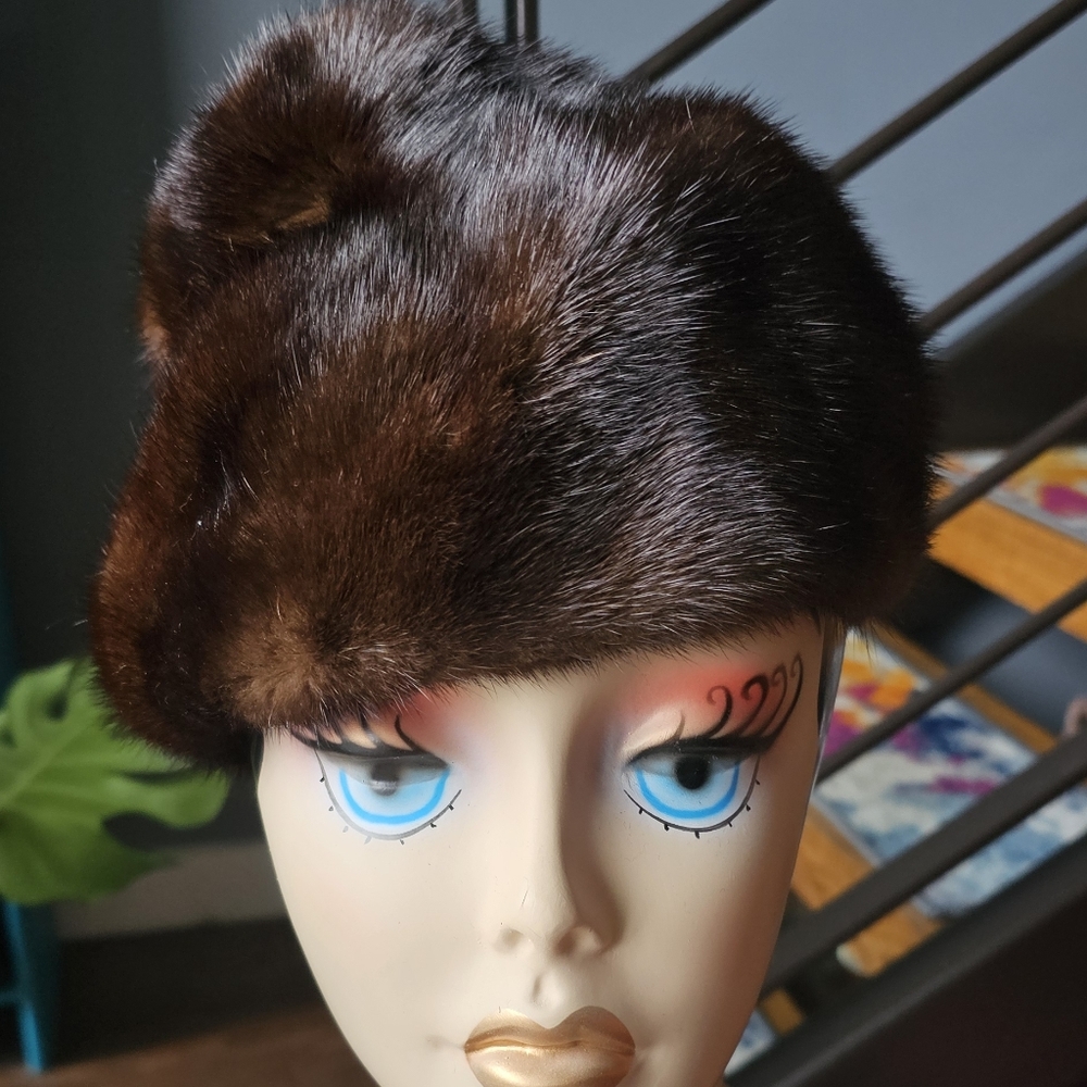 Vintage Real Mink Fur Hat Chocolate Brown | Luxe Pillbox Winter Hat |